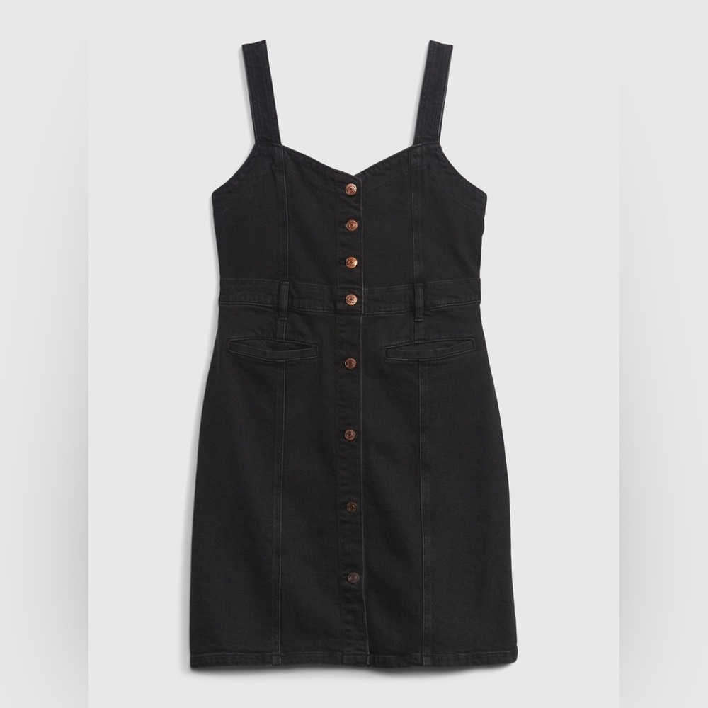 Gap Denim Button Front Mini Dress in Black - Washwell Denim - Size 6